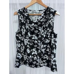 89th + Madison Womens Black‎ White Floral Cowl Neck Sleeveless Blouse Large